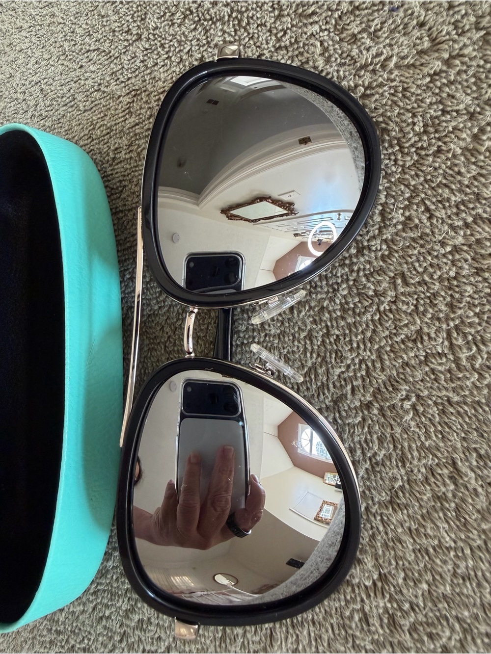Rustic Cuff Black Frame Mirrored Sunglasses with Silver Accents